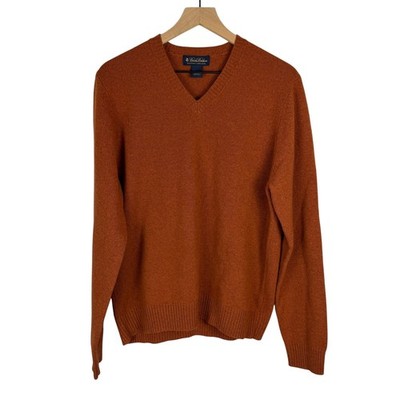 Brooks Brothers V-Neck Sweater Mens M Rust Orange Scottish Lambswool Pullover