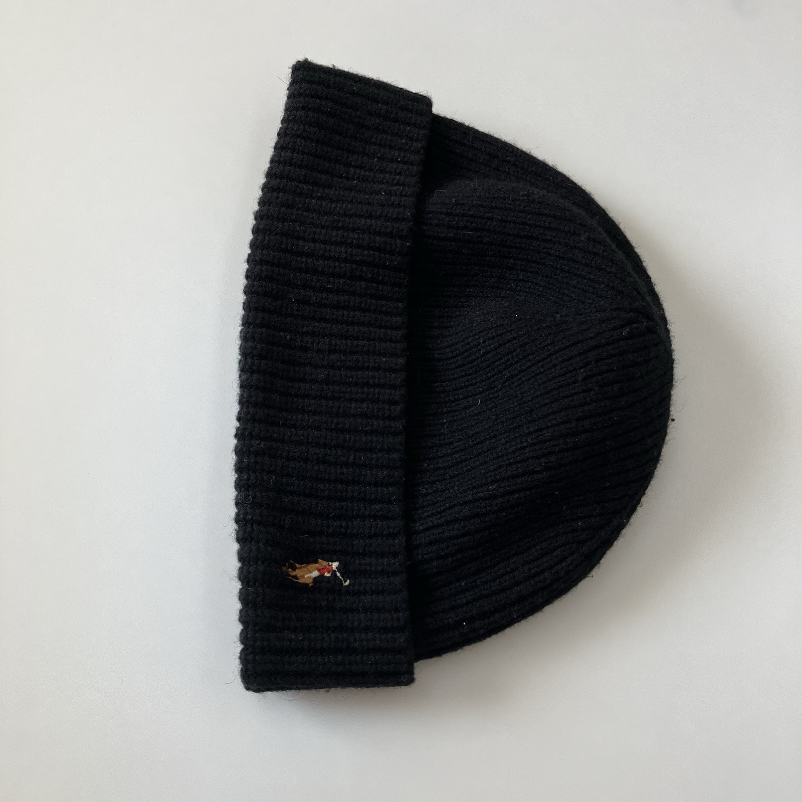 Cappello berretto vintage Polo Ralph Lauren misto lana pony taglia unica a costine nero