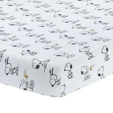 Lambs & Ivy Classic Snoopy 100% Cotton White/Black Fitted Baby Crib Sheet