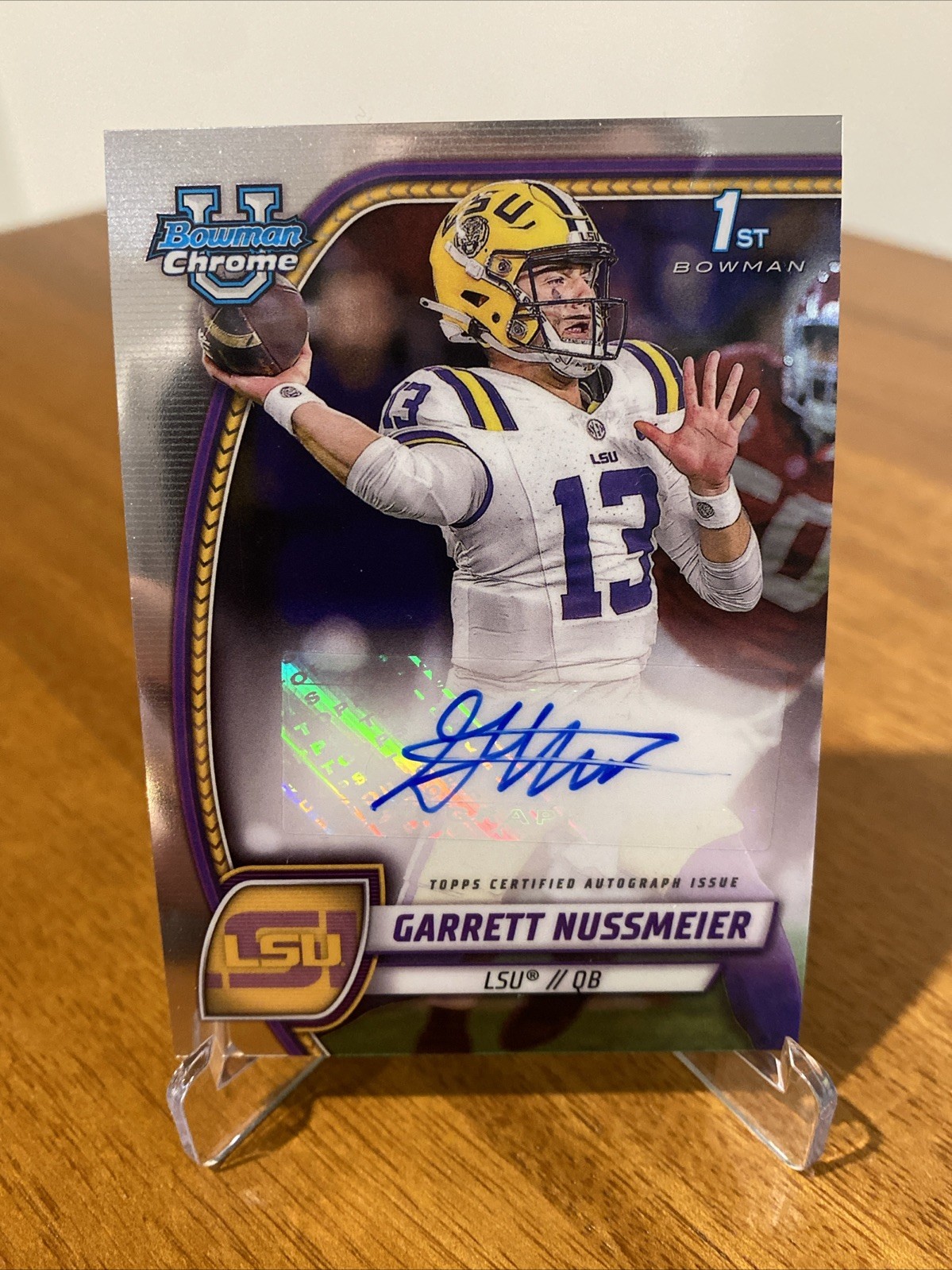 Garrett Nussmeier 2024 Bowman University Chrome Prospect Auto Base 1st Bowman