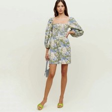 Reformation Greyson Linen Mini Dress in Green Hillside Floral Size XL