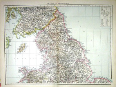 Alter Druck England Nordwales Karte um 1897 York Durham Isle Man Dumfries Ch 0 19th