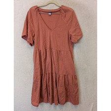 Old Navy Womens Medium Pink Tiered V-Neck Babydoll Short Sleeve Dress