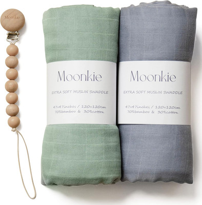 Moonkie 2x Muslin Swaddle Blanket, Essentials Baby-Empfangsdecke Säugling, Decke