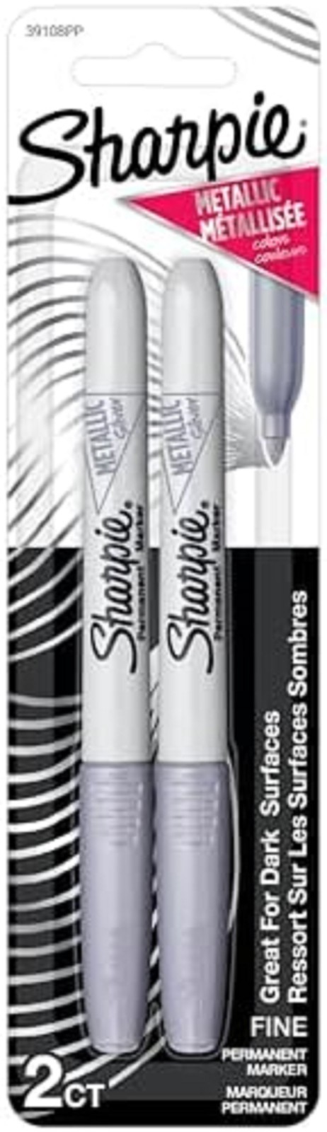 Sharpie Metallic Permanent Markers, Fine Point, Silver, 2 Count