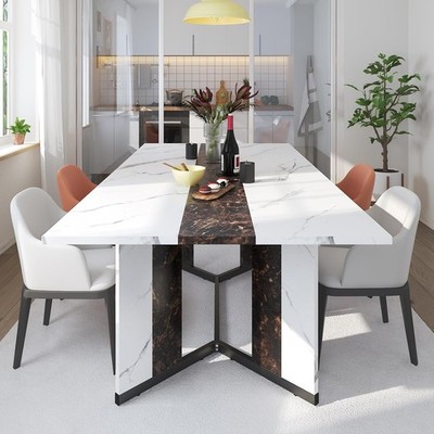 70Inch Large Dining Table for 4 6 People,Wooden Rectangular Kitchen Table W/Wate