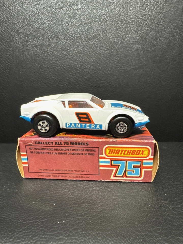 Винтажный спичечный коробок супербыстрая модель No 8 De Tomaso Pantera 1975 в коробке как новый белый - Изображение 4 из 4
