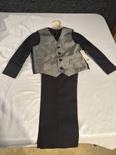 Boy's Vest Set Size 4, With Black Pants, Long Sleeve Shirt  Tie, Silver Vest