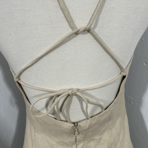 Zara Midi Dress Womens Small Beige Linen Babydoll Slit Beach Vacation - Picture 7 of 10