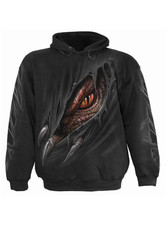 Black Gothic Dragon Hoodie Pullover Sweatshirt with Ripped Fantasy Print
