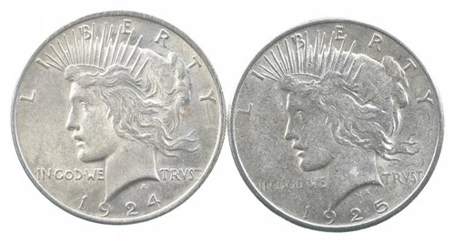 1924 & 1925 & Peace Silver Dollar $1 Bullion Collection Lot *860