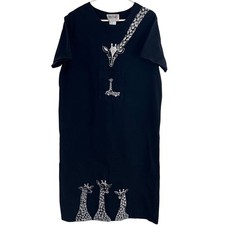 Olivia Rose Vintage 1990s Y2K Black Short Sleeve Giraffe MIDI Shirt Dress Sz 18P