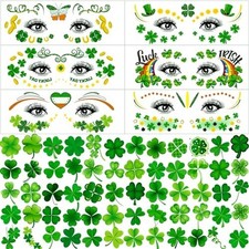 120 PCS Glitter St Patrick's Day Face Tattoos Stickers, Two Sizes Glitter Body