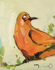 Orange Songbird Illustration Artwork PRINT Painting By Jose Trujillo 16x20 Decor