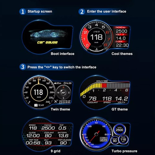 HUD Display Digital Alarm Gauge Car Turbo Speedometer RPM Head Up Temp OBD2 + - Picture 2 of 12