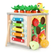 6-in-1 Activity Cube - Montessori Toy for 1-3 Year Olds - Fine Motor Skills and