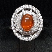 World Class 2.05ctw Orange Opal & White Sapphire Baguette 925 Silver Ring Size 8
