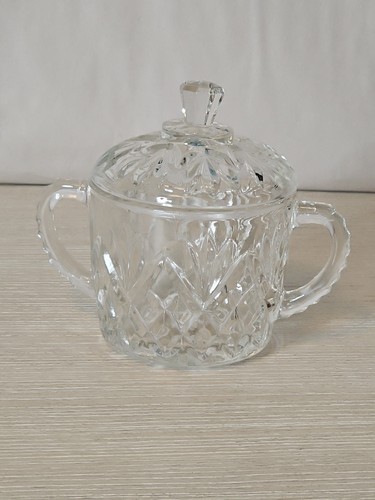 VTG Anchor Hocking Glass Sugar Bowl Double Handle "Pineapple 'Pattern - Picture 2 of 12