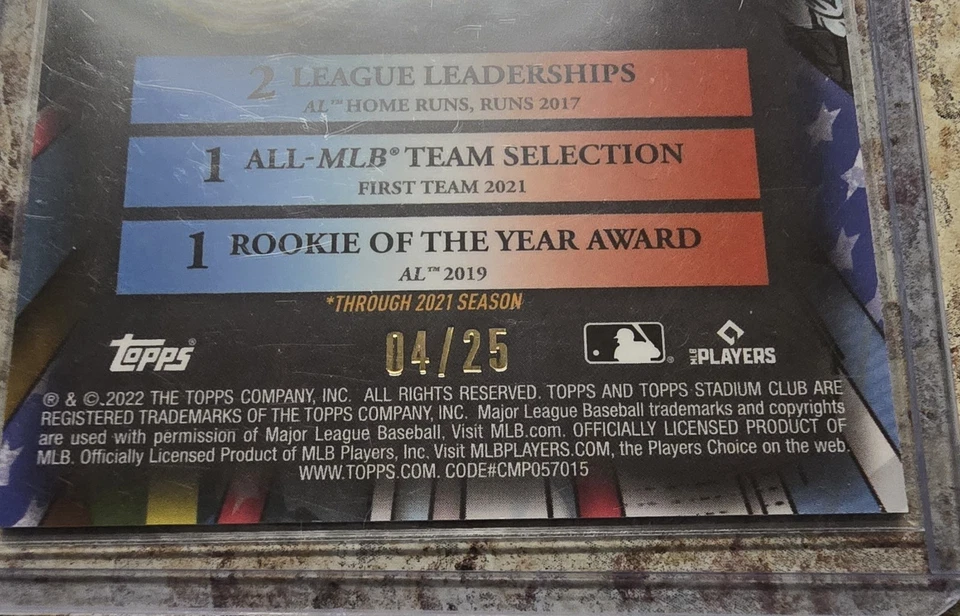 Aaron Judge 2022 Topps Stadium Club Chrome Trophy Hunters #RL-13, 04/25 MVP - Image 4 of 4