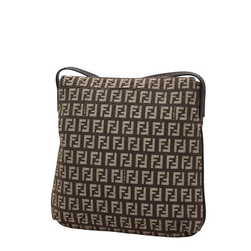 Fendi Zucchino Brown Canvas Leather Shoulder Bag Womens Auth image 2