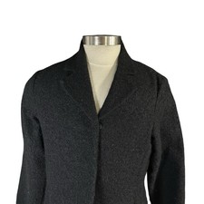 Eileen Fisher Boucle Knit Blazer Womens Sz XL Black Made In USA Wool Mohair J129