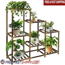 3-Tier Wood Plant Stand Indoor Outdoor 7 Pots Versatile Display Sturdy Decor New