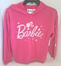 Barbie Hoodie Girls Pink Size 10 12 Classic Ponytail Logo With Stars NEW