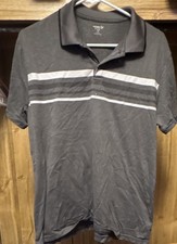 Old Navy Men's Polo Shirt Gray White Black Striped Button Go-Fresh Active Core M