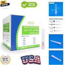 100 Pack 18 Ga 1 Inch Disposable Needles with Caps for Scientific and Industr...