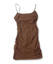 Windsor Brown Glitter Ruched Mesh Layer Mini Dress M Spaghetti Straps