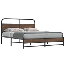 Image of WALPLUS Brown Oak Metal Bed Frame 160x200 cm King Size No Mattress
