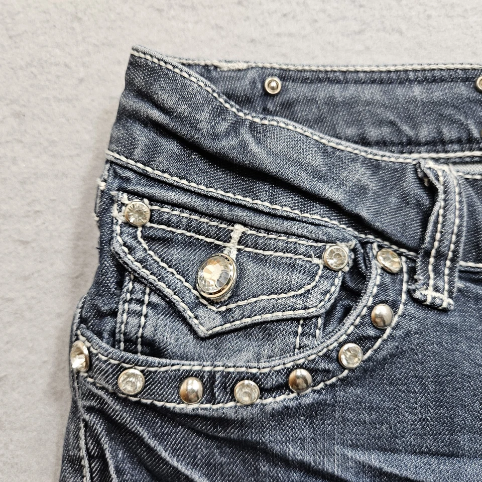 Shorts jeans feminino bandeira americana 1/2 azul recortes shorty margarida duques lantejoulas sexy - Imagem 3 de 4