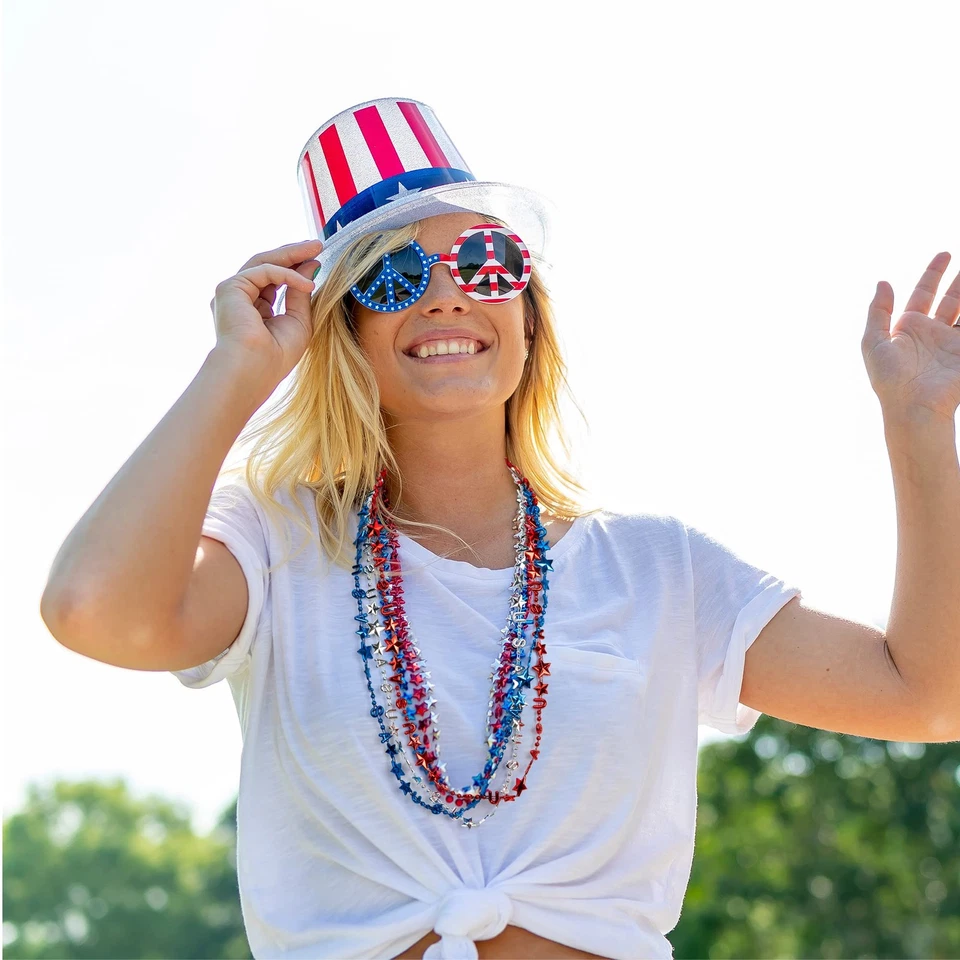 12 PIEZAS Collares de Cuentas Patrióticas para 4 de Julio, Día de los Veteranos, Favores de Fiesta Foto 3 de 4