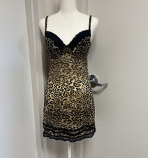 Rene Rofe Intimates Animal Print Lace Chemise Slip S Beige/Black Wireless
