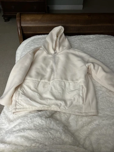 OFF WHITE Felpa con cappuccio in pile Fabletics Lotta Sherpa mezza zip pullover taglia large donna calda