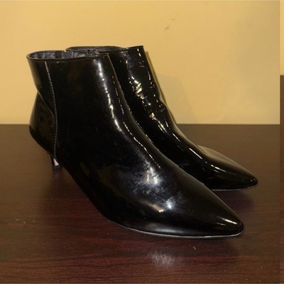 Comfortview Meredith Black Patent Ankle Bootie Pointed Toe Zip Women's 9W