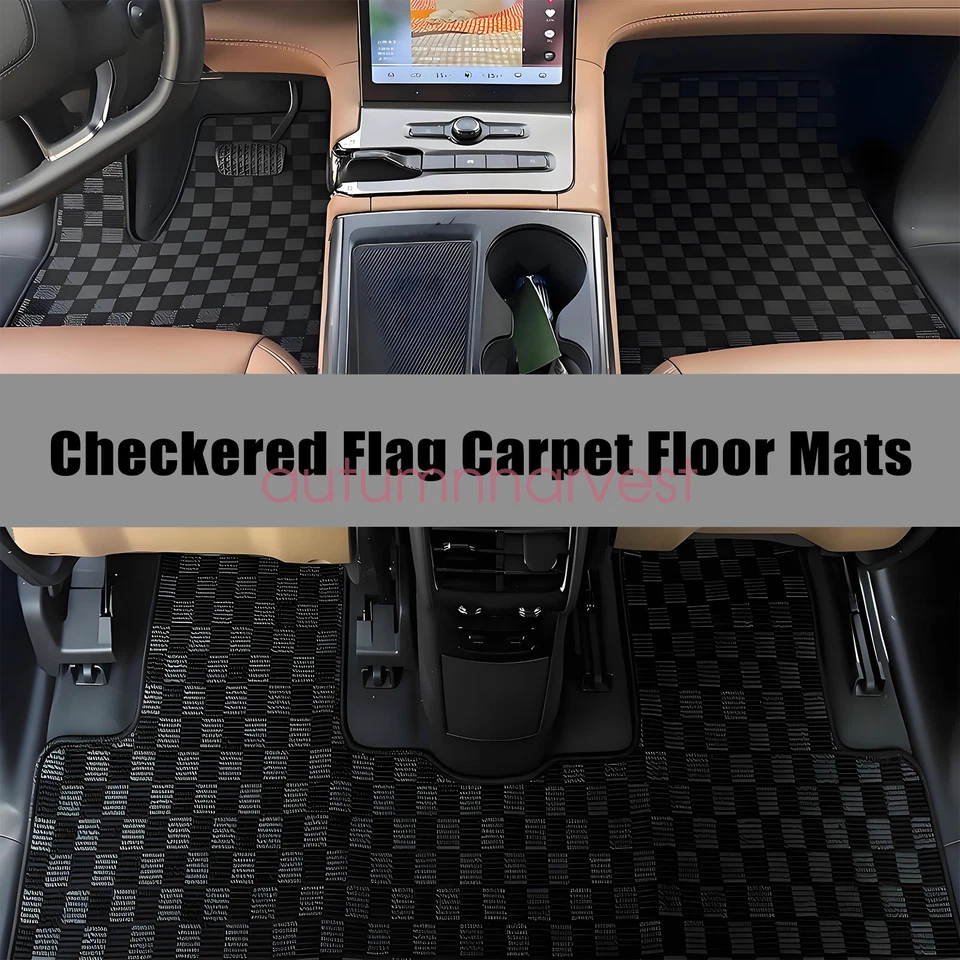 For 2019-2024 BMW 3-Series G20 & M3 G80 2-Row Checkered Flag Carpet Floor Mats - Image 3 of 4