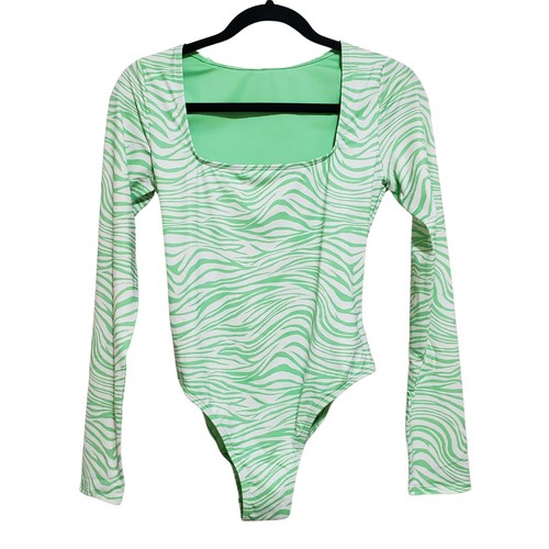 Billabong Lei Low One-Piece Swimsuit Long Sleeve Square Neck Women Medium Green