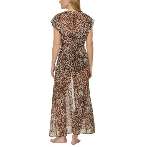 Calvin Klein Small Leopard Print St. Tropez Open Front Long Swimsuit Cover-up S - Picture 3 of 10