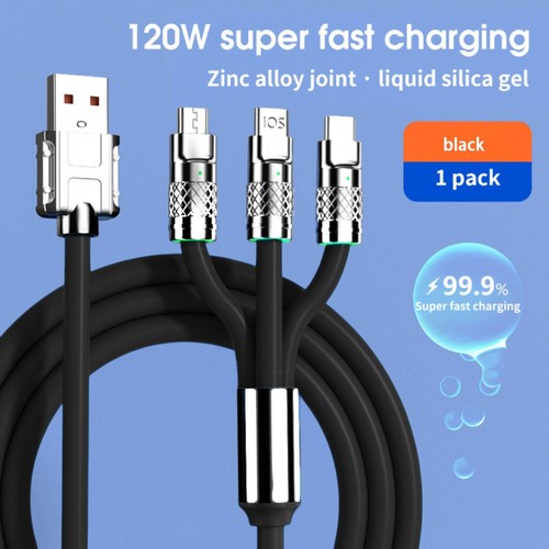 CAVO DI RICARICA CELLULARE 6A 120W TIPO TYPE C IPHONE MICRO USB CAVETTO 3 IN 1 - Zdjęcie 3 z 4