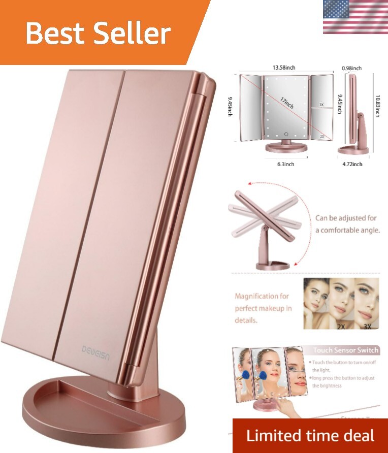 Tri-Fold LED Vanity Mirror with 21 Lights & Touch Screen for Dresser Mount-image