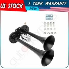12V Dual Trumpet Train Air Horn Kit 135 DB Metal Deep LOUD Train Car Lorry Boat