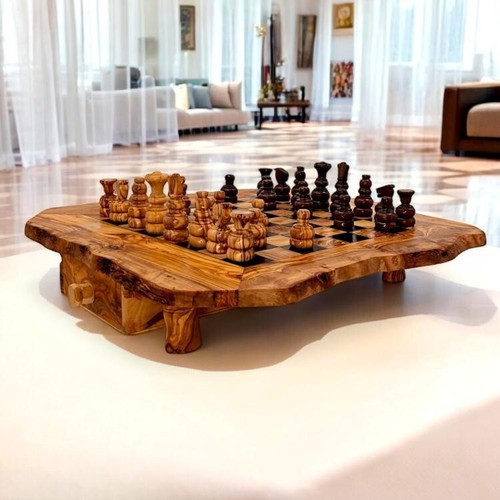 Handgefertigtes Schachspiel aus Olivenholz mit zwei Schubladen: Elegantes Aufbewahrungsbrett aus Holz - Bild 12 von 17