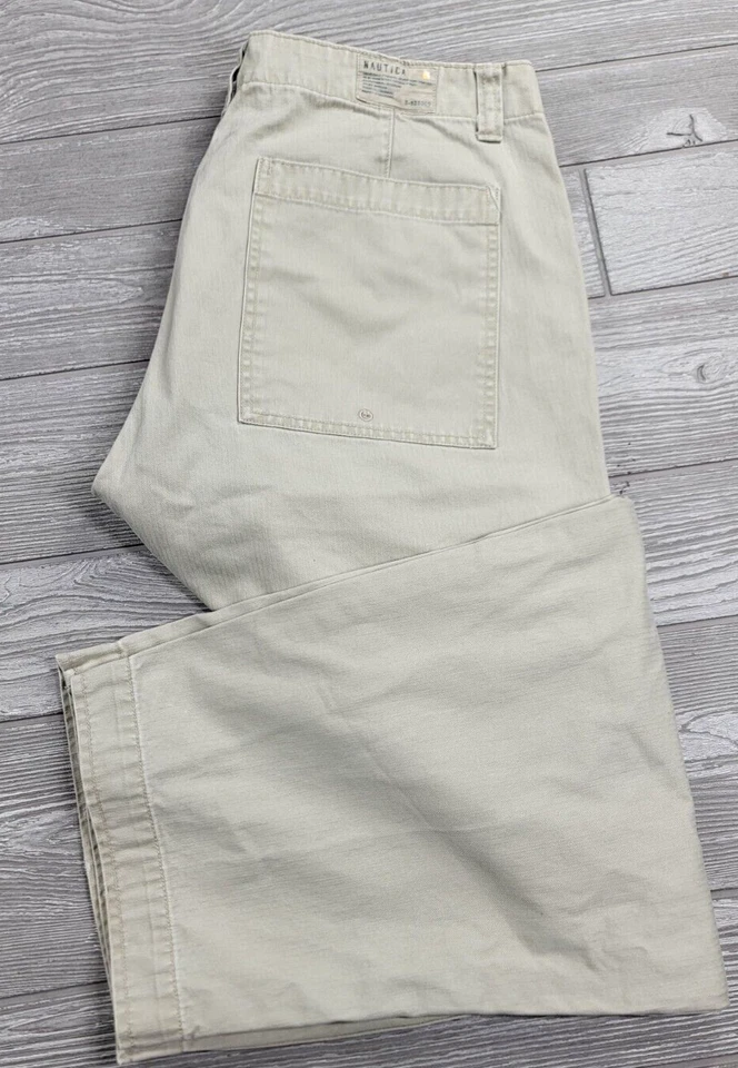 Vtg Nautica Pants Men 36X29 Beige Double Knee Trousers Y2K Baggy Skater Workwear - Image 2 of 4