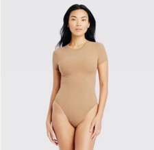 Women's Luxury Collection 4-Way Stretch Short Sleeve Bodysuit - Auden, Beige, XS