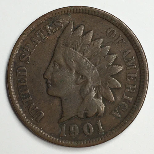 1901 United States Indian Head Cent Penny - Fine (F) KM#90a - 5022