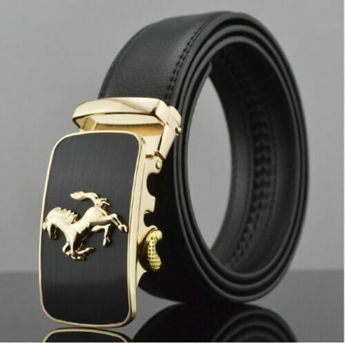 Mens Leather Belt Automatic Buckle Belt Ratchet Strap Jeans Casual Fashion Gift - Picture 12 of 15