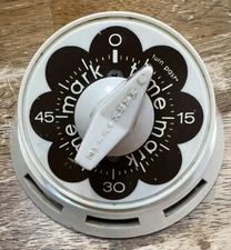 Vintage Mark Time Kitchen Counter Timer 60 Minutes Bell Beige/Brown Flower