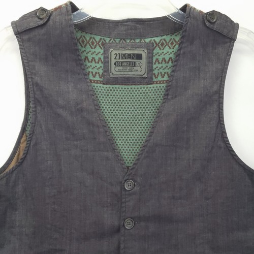 21 Men Vest Waistcoat Mens Large Gray Knit Back Stretch Adjustable V-Neck - Picture 3 of 9