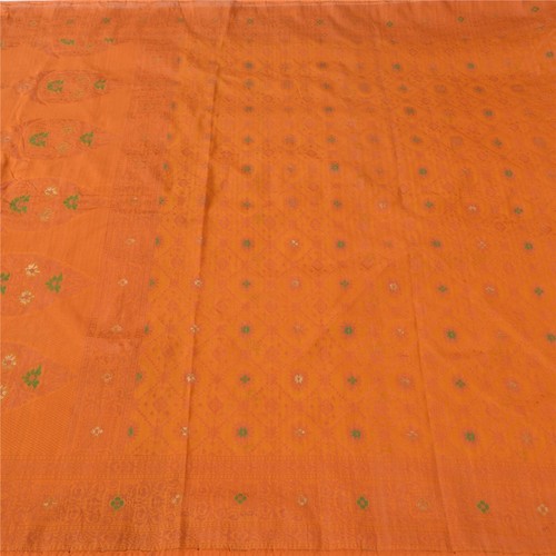 Sanskriti Vintage Indian Orange Sarees Art Silk Woven Premium Craft Fabric Sari - Picture 9 of 12